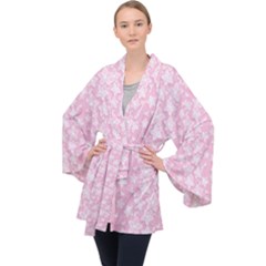 Pink Floral Background Velvet Kimono Robe by Bejoart