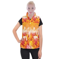 Autumn Background Maple Leaves Bokeh Women s Button Up Vest by Wegoenart