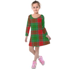 Lumberjack Plaid Buffalo Plaid Kids  Long Sleeve Velvet Dress by Wegoenart