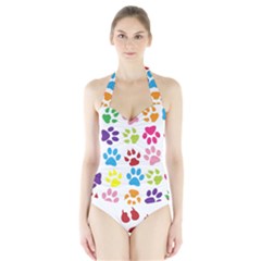 Paw Print Paw Prints Background Halter Swimsuit