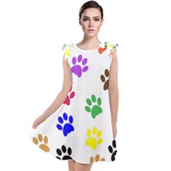 Pawprints Paw Prints Paw Animal Tie Up Tunic Dress by Wegoenart