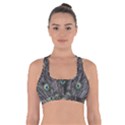 Background Peacock Feathers Cross Back Sports Bra View1