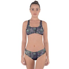 Background Peacock Feathers Criss Cross Bikini Set by Wegoenart