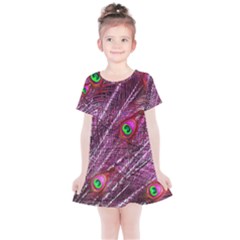 Peacock Feathers Color Plumage Kids  Simple Cotton Dress by Wegoenart