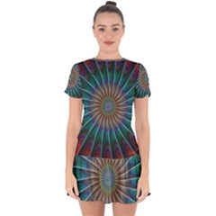 Fractal Peacock Rendering Drop Hem Mini Chiffon Dress by Wegoenart