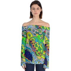 Cosmic Lizards With Alien Spaceship Off Shoulder Long Sleeve Top by chellerayartisans