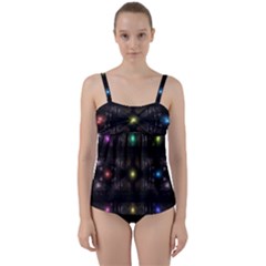 Abstract Sphere Box Space Hyper Twist Front Tankini Set by Simbadda