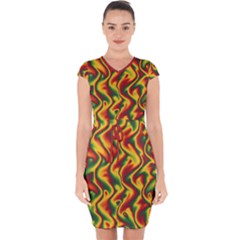 Reggae Smoky Waves  Capsleeve Drawstring Dress  by Seashineswimwear