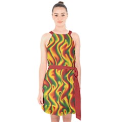 Reggae Smoky Waves  Halter Collar Waist Tie Chiffon Dress by Seashineswimwear