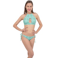 Mint Star Pattern Cross Front Halter Bikini Set by picsaspassion