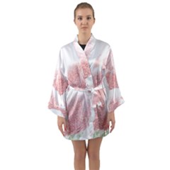 Tulip Red And White Pen Drawing Long Sleeve Kimono Robe by picsaspassion