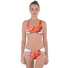 Red Tulip And Black Stripes Criss Cross Bikini Set