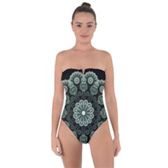 Fractal Green Lace Pattern Circle Tie Back One Piece Swimsuit