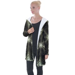 Fractal Silver Waves Texture Longline Hooded Cardigan by Wegoenart