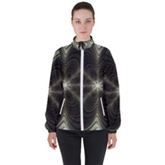 Fractal Silver Waves Texture High Neck Windbreaker (women) by Wegoenart