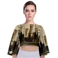 Architecture City House Tie Back Butterfly Sleeve Chiffon Top