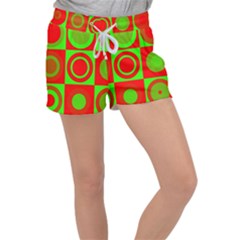 Red Green Christmas Background Women s Velour Lounge Shorts by Wegoenart
