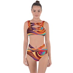 Abstract Colorful Background Wavy Bandaged Up Bikini Set 