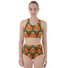 Background Triangle Abstract Golden Racer Back Bikini Set by Wegoenart