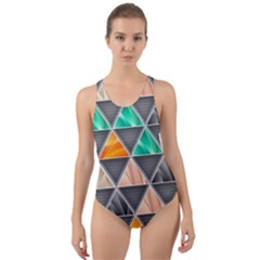 Abstract Geometric Triangle Shape Cut-out Back One Piece Swimsuit by Wegoenart