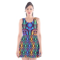 Pattern Background Bright Blue Scoop Neck Skater Dress by Wegoenart