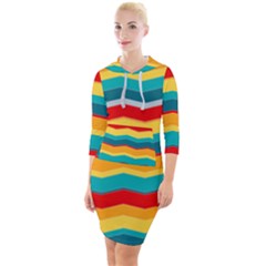 Retro Colors 60 Background Quarter Sleeve Hood Bodycon Dress by Wegoenart