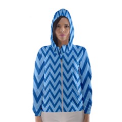 Blue Chevron Background Abstract Pattern Hooded Windbreaker (women) by Wegoenart