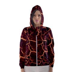 Lava Cracked Background Fire Hooded Windbreaker (women) by Wegoenart