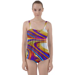 Abstract Architecture Background Twist Front Tankini Set