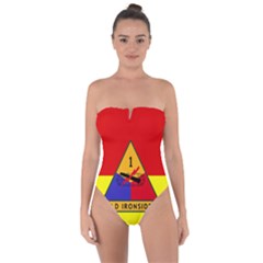 Flag Of U S  Army 1st Armored Division Tie Back One Piece Swimsuit by abbeyz71