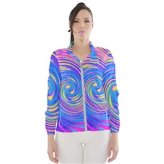 Cool Abstract Pink Blue And Yellow Twirl Liquid Art Windbreaker (women) by myrubiogarden