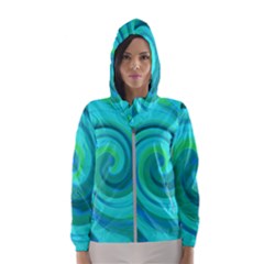 Groovy Cool Abstract Aqua Liquid Art Swirl Painting Hooded Windbreaker (women) by myrubiogarden