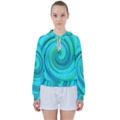 Groovy Cool Abstract Aqua Liquid Art Swirl Painting Women s Tie Up Sweat by myrubiogarden