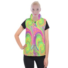 Groovy Abstract Purple And Yellow Liquid Swirl Women s Button Up Vest by myrubiogarden