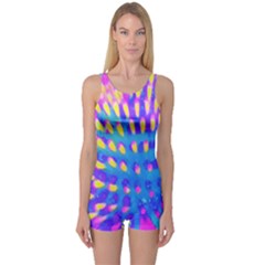 Pink, Blue And Yellow Abstract Coneflower One Piece Boyleg Swimsuit by myrubiogarden