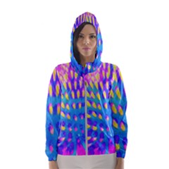 Pink, Blue And Yellow Abstract Coneflower Hooded Windbreaker (women) by myrubiogarden