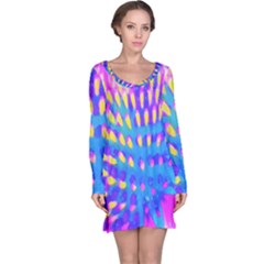 Pink, Blue And Yellow Abstract Coneflower Long Sleeve Nightdress by myrubiogarden