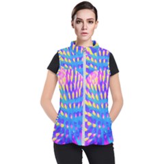 Pink, Blue And Yellow Abstract Coneflower Women s Puffer Vest by myrubiogarden