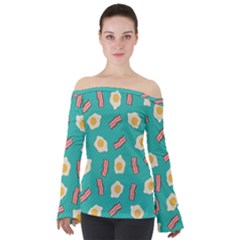 Bacon And Egg Pop Art Pattern Off Shoulder Long Sleeve Top by Valentinaart