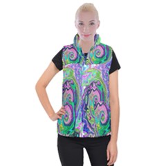 Groovy Abstract Aqua And Navy Lava Liquid Swirl Women s Button Up Vest by myrubiogarden