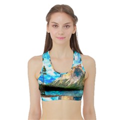 Painting Paintings Mountain Sports Bra With Border