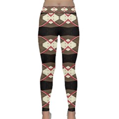 Black, Tan, Red And Ivory Curvy Geometric Pattern Classic Yoga Leggings by bottomsupbykenique