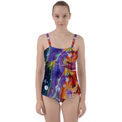 Abstract Modern Detail Color Twist Front Tankini Set by Pakrebo