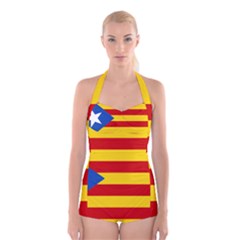 Blue Estelada Catalan Independence Flag Boyleg Halter Swimsuit  by abbeyz71