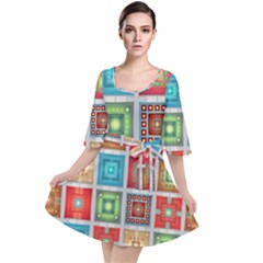 Tiles Pattern Background Colorful Velour Kimono Dress by Pakrebo