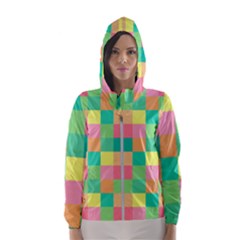 Checkerboard Pastel Squares Hooded Windbreaker (women) by Pakrebo