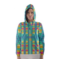 Checkerboard Squares Abstract Hooded Windbreaker (women) by Pakrebo