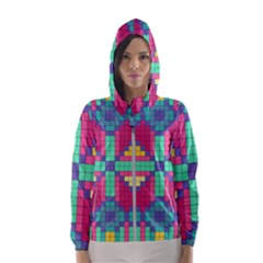 Checkerboard Squares Abstract Hooded Windbreaker (women) by Pakrebo