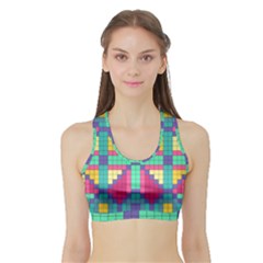 Checkerboard Squares Abstract Sports Bra With Border by Pakrebo