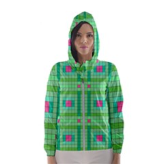 Checkerboard Squares Abstract Hooded Windbreaker (women) by Pakrebo